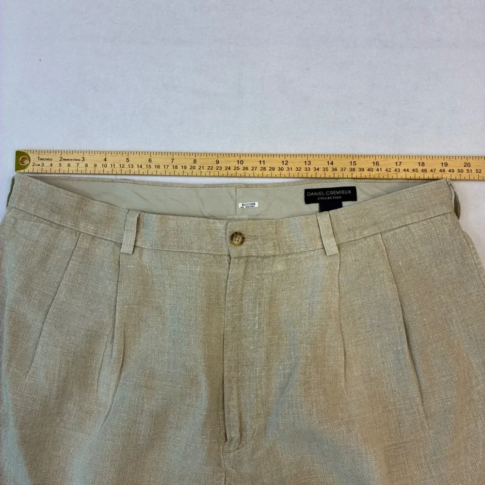 Daniel Cremieux Trousers Mens 38x32 Beige 100% Linen Pleated Straight Leg Pants